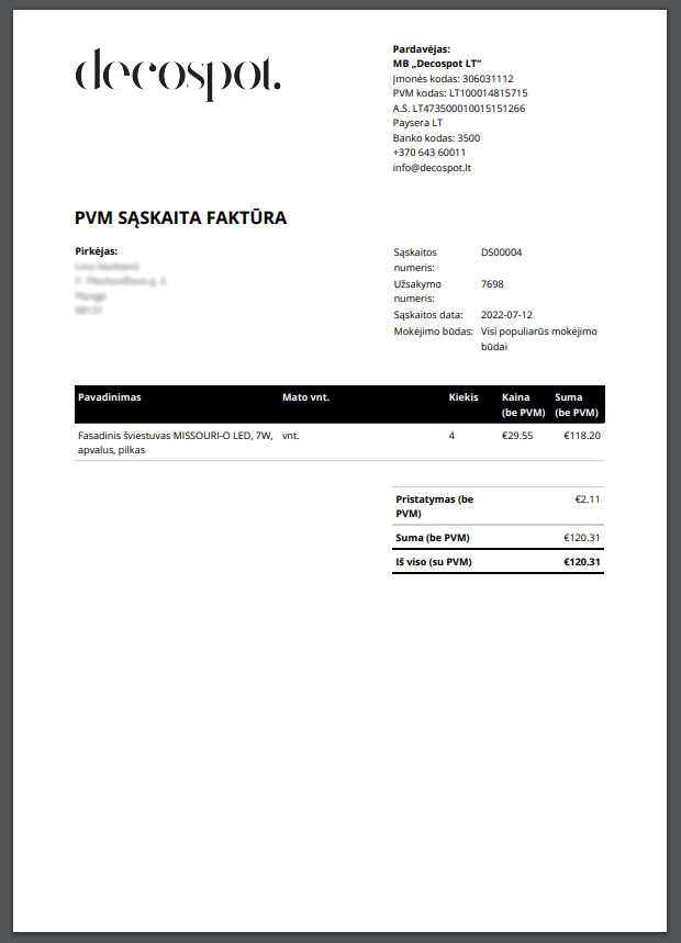 PDF sąskaitų automatinis kūrimas